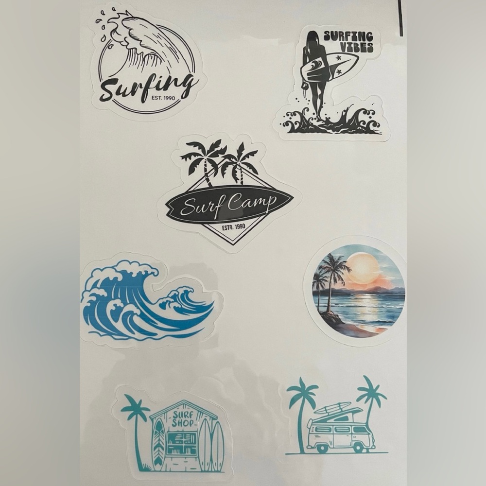 Surf Camp Sticker Set - Black, Blue, White (transparent)